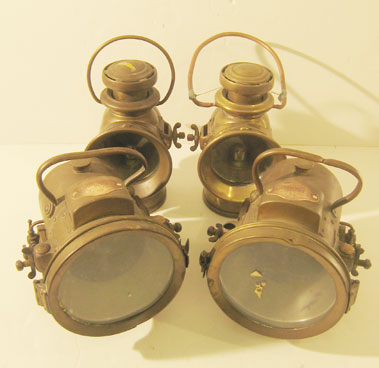 Lot 329 - Pair Of Howes & Burley Acetlene Headlamps And Lucas Sidelamps