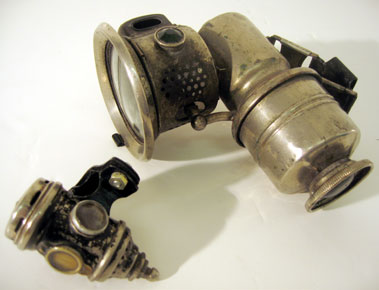 Lot 401 - Powell & Hammer Front & Rear Cycle Carbide Lamps