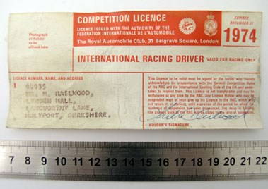 Lot 406 - 1974 International Competition Licence