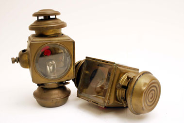 Lot 329 - Square-Bodied Brass Oil Side Lamps