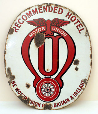 Lot 807 - Motor Union 'Recommended Hotel' Enamel Sign
