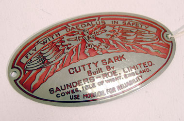 Lot 324 - Cutty Sark (Saunders-Roe) Supplier's Dashboard Plaque