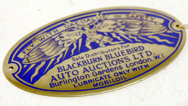 Lot 327 - Blackburn Bluebird Auto Auctions Ltd. Supplier's Dashboard Plaque