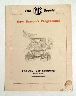 Lot 130 - MG Sports 'Preliminary New Seasons Programme'