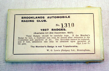 Lot 380 - 1937 Brooklands Member's Badge Set