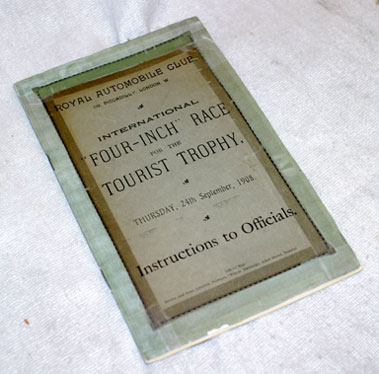 Lot 385 - Tourist Trophy Instructions to Officials Booklet, 1908