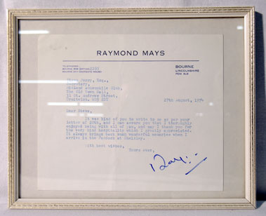 Lot 600 - Raymond Mays Signed Letter