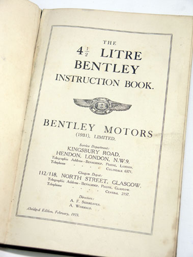 Lot 130 - Bentley 4.5 Litre Instruction Book