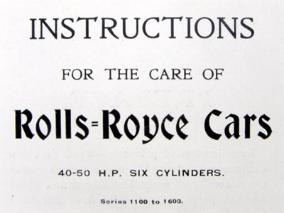 Lot 134 - Rolls-Royce 40-50HP Instruction Book