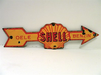 Lot 707 - Shell Die-Cut Arrow Enamel Sign