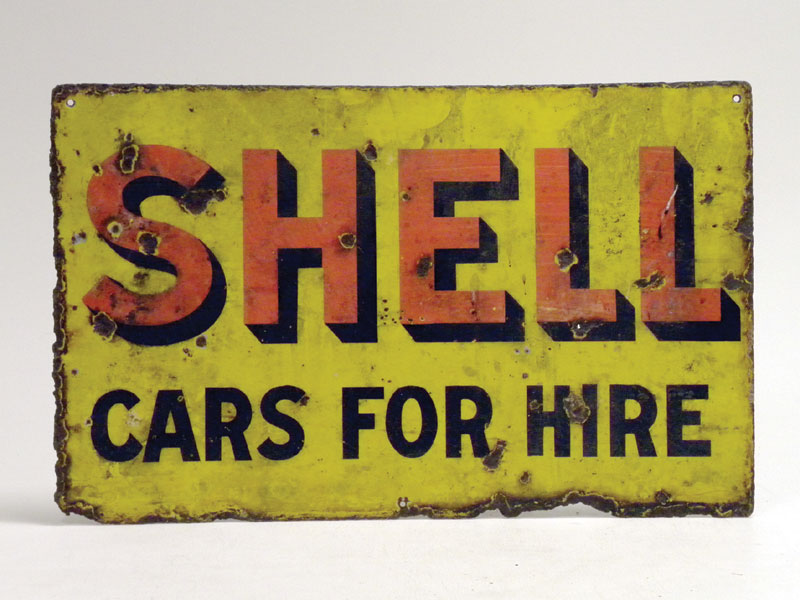 Lot 707 - Shell Cars For Hire Enamel Sign