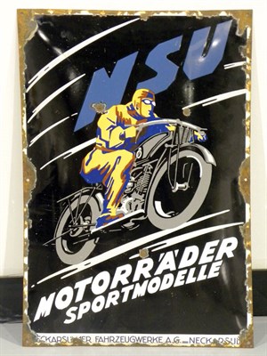 Lot 45 - NSU Motorcycles Pictorial Enamel Advertising Sign