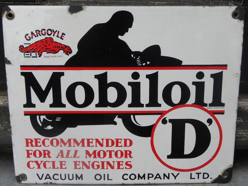 Lot 6 - Mobiloil 'D' Motorcycle Oil Enamel Sign