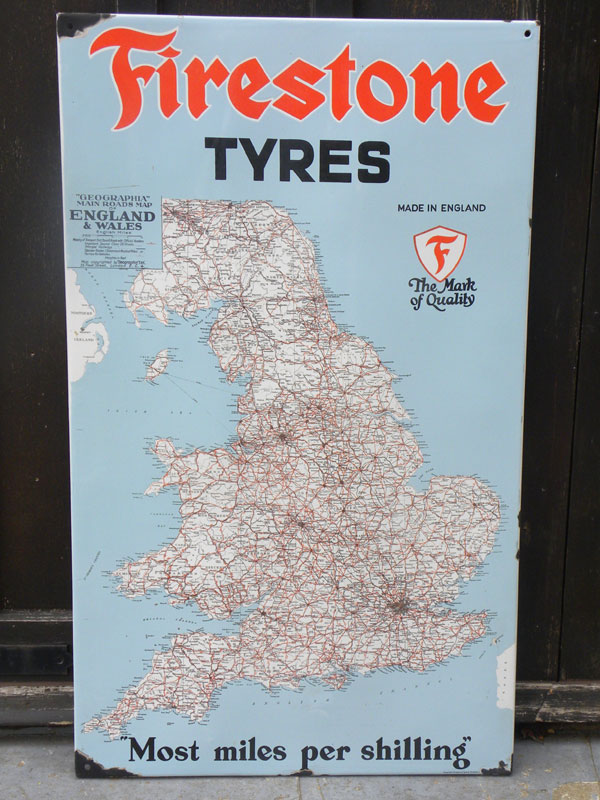 Lot 23 - Firestone Tyres Pictorial 'Map' Enamel Sign