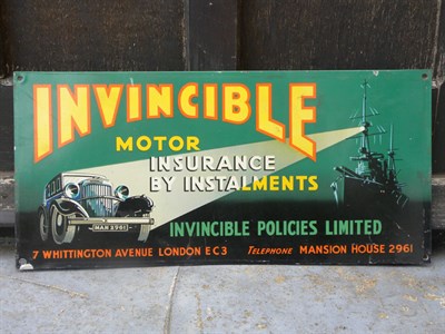 Lot 27 - Invincible Motor Insurance Tin Sign