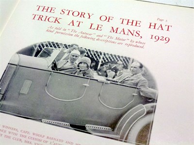 Lot 124 - 'The Hat Trick', Bentley 1929 Le Mans Victory Booklet