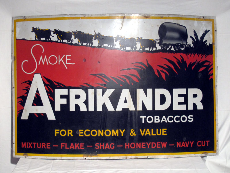 Lot 6 - 'Smoke Afrikander Tobaccos' Large-Format Pictorial Enamel Advertising Sign (R)