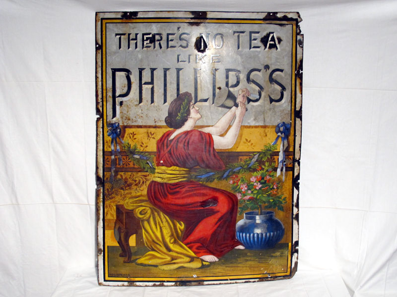 Lot 10 - 'Phillips's Tea - There's No Tea like Phillips's' Large-Format Pictorial Enamel Advertising Sign (R)