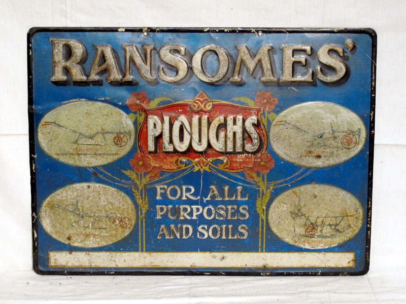 Lot 26 - 'Ransome's Ploughs' Embossed Pictorial Tin Advertising Sign (R)
