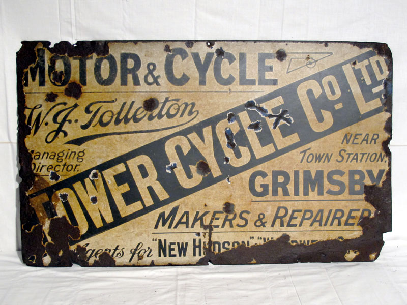 Lot 47 - 'Tower Cycle Co. Ltd Motorcycle Repairers & Restorers' Single-Sided Enamel Advertising Sign (R)