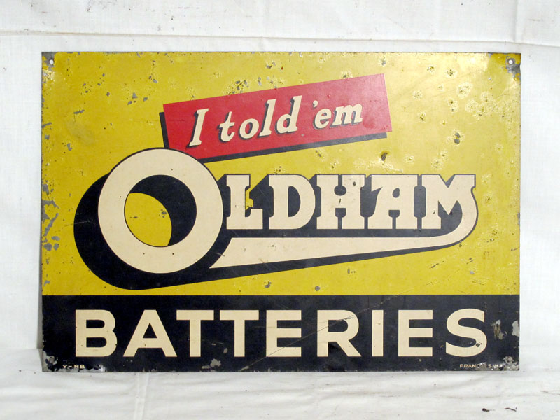 Lot 69 - 'Oldham Batteries' Single-Sided Aluminium Advertising Sign (R)