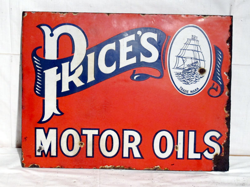 Lot 99 - 'Prices Motor Oil' Enamel Advertising Sign (R)