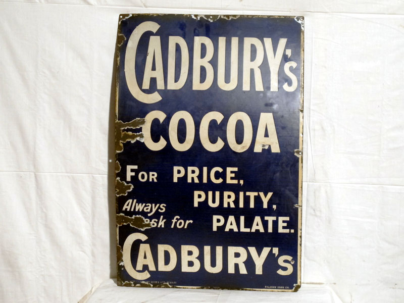 Lot 18 - 'Cadburys Cocoa' Enamel Advertising Sign