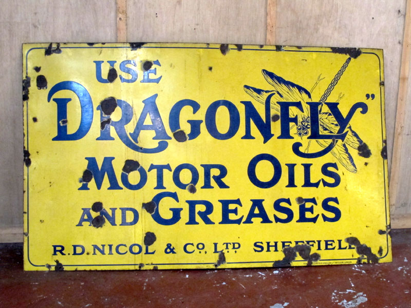 Lot 30 - 'Dragonfly Oils and Greases' Pictorial Enamel Advertising Sign
