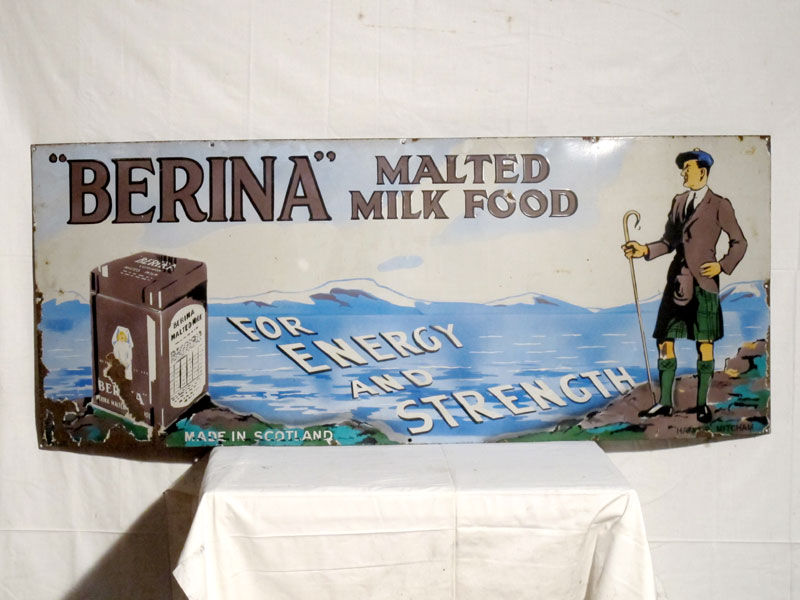 Lot 47 - 'Berina Malted Milk Food' Pictorial Enamel Advertising Sign