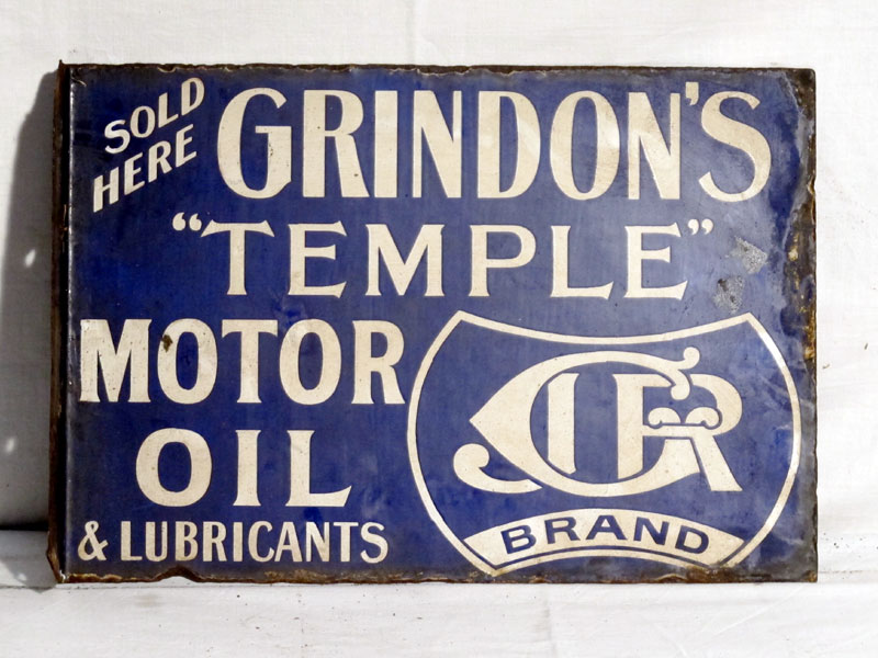 Lot 77 - 'Grindon's Temple Motor Oil' Enamel Advertising Sign