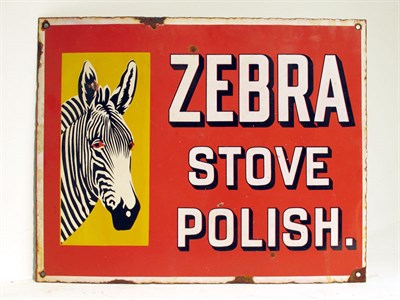 Lot 111 - A Zebra 'Stove Polish' Pictorial Enamel Advertising Sign