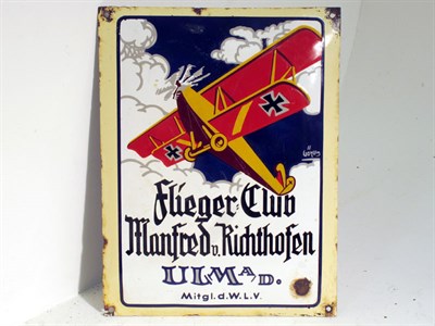 Lot 101 - A Pictorial Enamel Sign for 'Manfred v. Richtofen Flueger Club'