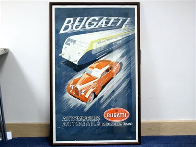 Lot 154 - A Framed/Glazed Reproduction Bugatti Advertising Poster