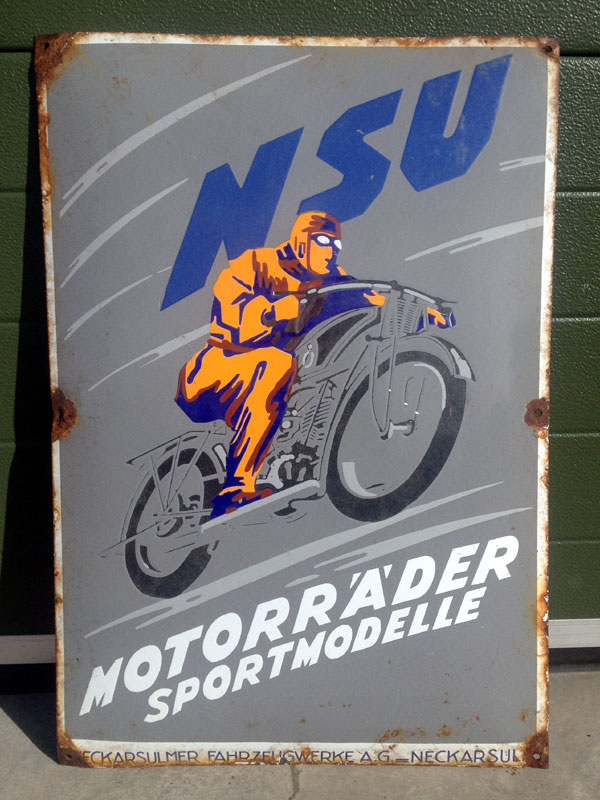 Lot 1 - Rare NSU Motorcycles Pictorial Enamel Sign