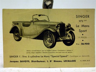 Lot 283 - A Singer 9 'Le Mans' Sales Flyer - Jacques Savoy