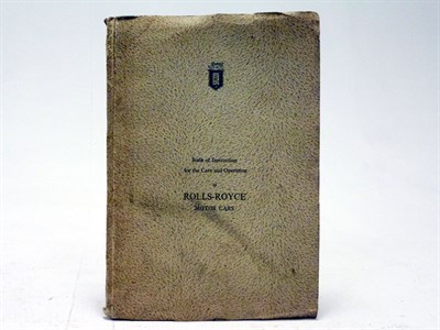 Lot 277 - 'Book of Instruction for the Care and Operation of Rolls-Royce Motorcars'