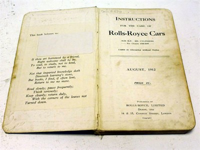 Lot 336 - Rolls-Royce 40/50HP Instruction Book, August 1912