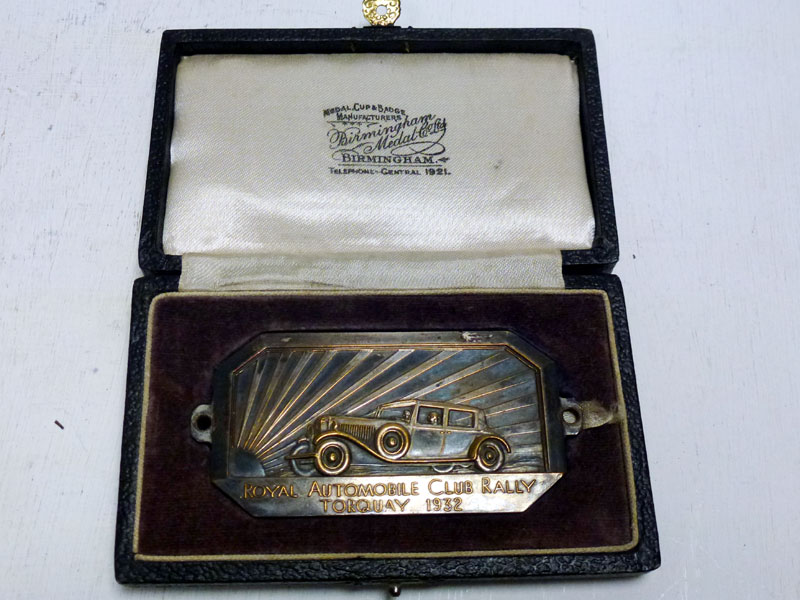 Lot 281 - RAC Rally Winner's Plaque, Torquay, 1932