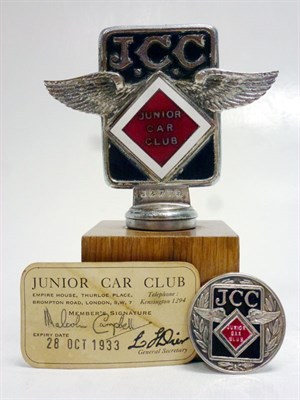 Lot 21 - Malcolm Campbell's Personal Junior Car Club Member's Badge