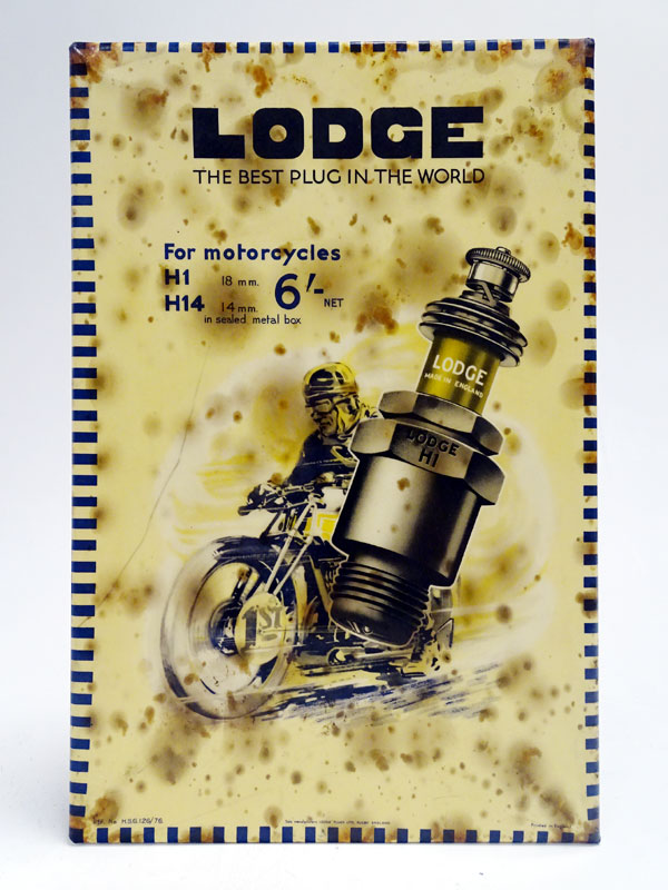 Lot 62 - A Rare Lodge Motorcycle Spark Plugs Celluloid Showcard