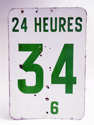 Lot 162 - A Rare Original Le Mans 24 Heures Race Marshal's Post Enamel Sign