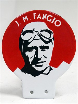 Lot 218 - J.M. Fangio Enamel Motorcar Badge