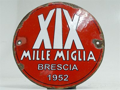 Lot 237 - 1952 Mille Miglia Control Point / Route Marker Enamel Sign