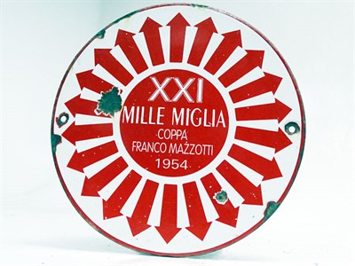 Lot 238 - 1954 Mille Miglia Control Point / Route Marker Enamel Sign