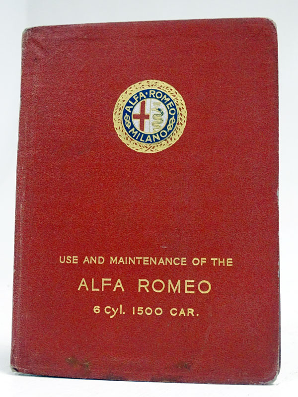 Lot 296 - Alfa Romeo 6c 1500 Owners Handbook, Rare English Language Version