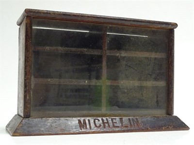Lot 154 - A Small Glass-Fronted Wooden Display Cabinet, Marked 'Michelin'