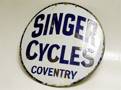 Lot 299 - Singer Cycles Enamel Sign