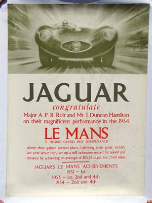 Lot 170 - A Rare 1954 Le Mans Jaguar Victory Poster