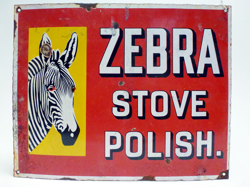 Lot 70 - A Zebra 'Stove Polish' Pictorial Enamel Advertising Sign