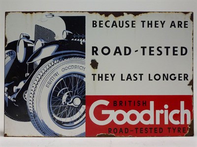 Lot 134 - Goodrich Tyres Enamel Sign, Featuring W.O Bentley Pictorial